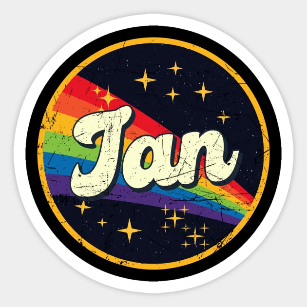 Ian // Rainbow In Space Vintage Grunge-Style Sticker by LMW Art